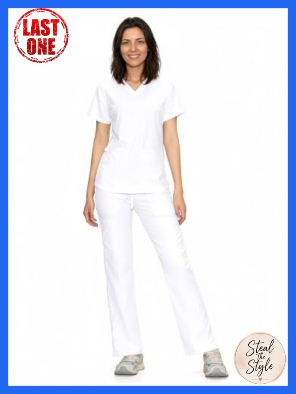Women's Scrub Set V-Neck Top & Straight Leg Cargo Pants 9 Pockets